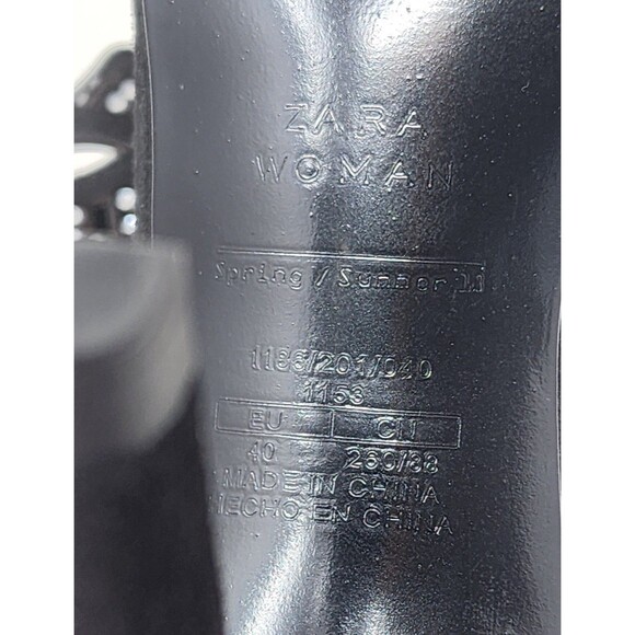 Zara Womens Black Leather Strappy 4" Heels Size 9 Open Toe Sandal Rhinestones - Picture 8 of 15